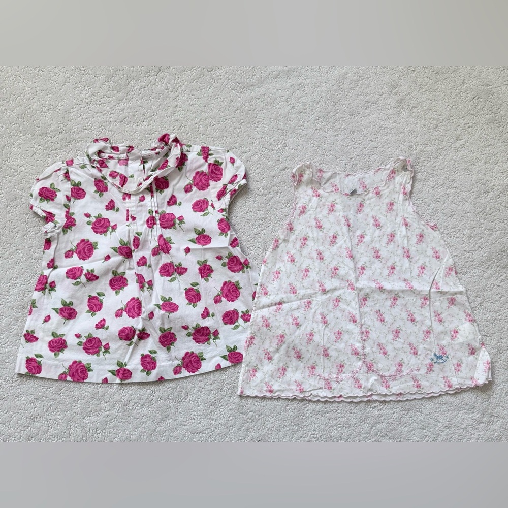 Floral Pink and White Tops, Size 18-24 months